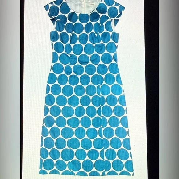 J Peterman RETRO Polka Dot Pencil Dress Women's Size 4 Lined Teal/White Preppy - Picture 3 of 11